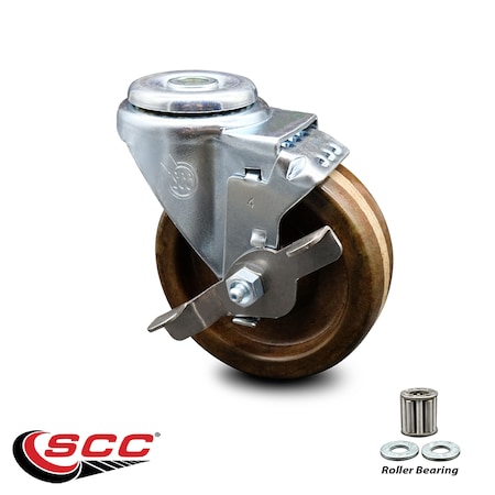 Service Caster 4 Inch High Temp Phenolic Wheel Swivel Bolt Hole Caster with Brake SCC SCC-BH20S414-PHRHT-TLB